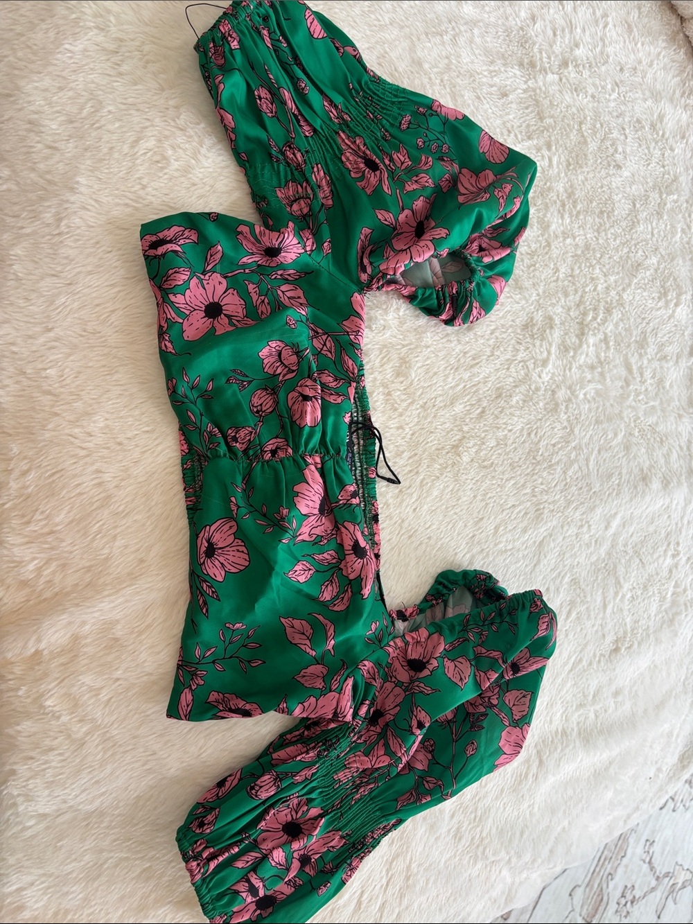 Zara Green top with Pink Floral Print